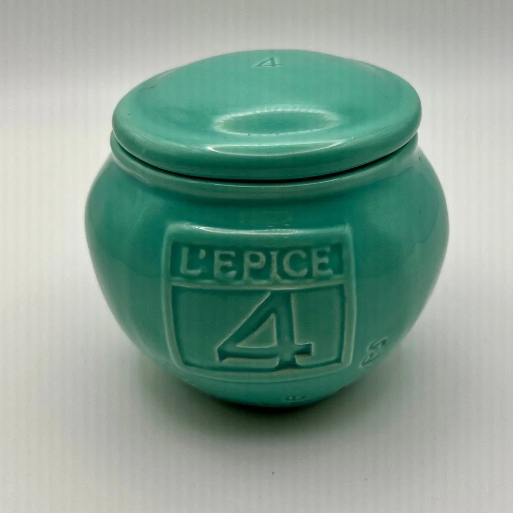 Anthropologie Spice Jar L'EPICE 4 Teal Ceramic French Canister Small Excellent